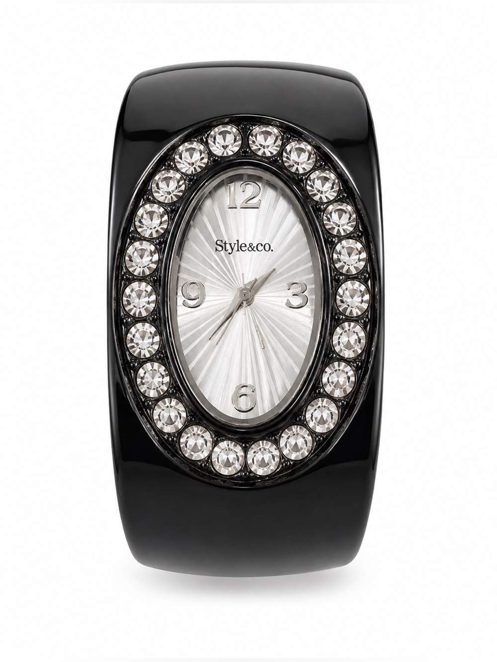 STYLE & Co. Ladies Watch Hinged  Bangle Black Iced Oval Dial Fits 7” Wrists